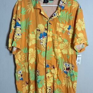 Nwt spongebob squarepants orange hawaiian button down shirt size Large